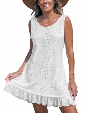 Cupshe Scoop Neck Shoulder Tie Jersey Eyelet Cover-Up, Size L